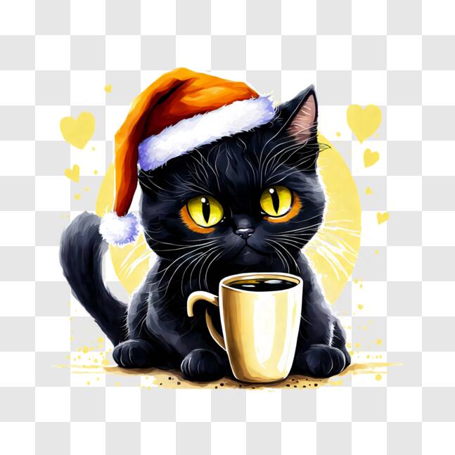 Download Curious Black Cat with Santa Claus Hat PNG Online - Creative ...