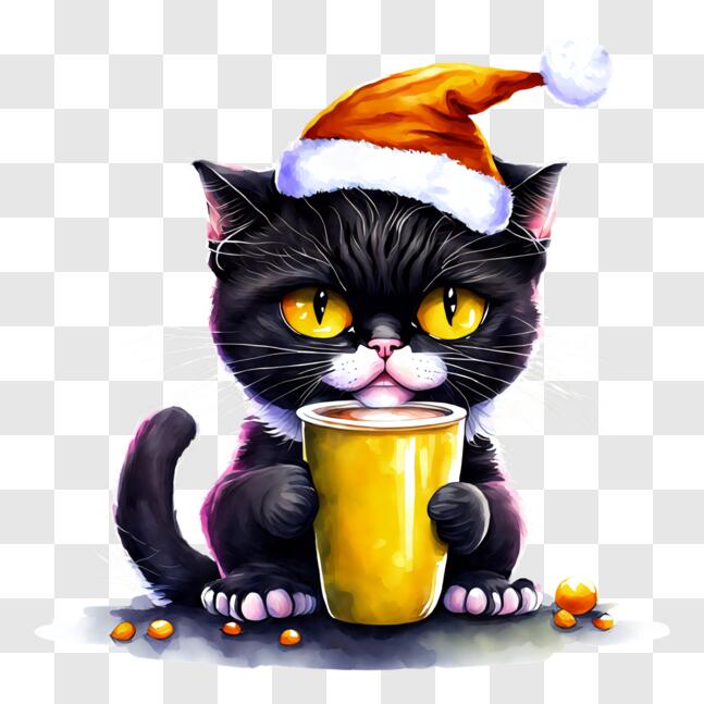 Download Playful Black Cat Celebrating Christmas PNG Online - Creative ...