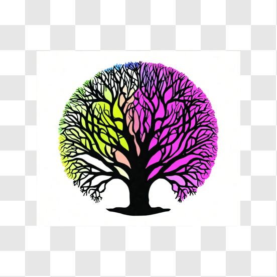Illustration de dessin animé d'arbre géométrique en couleur · Creative  Fabrica