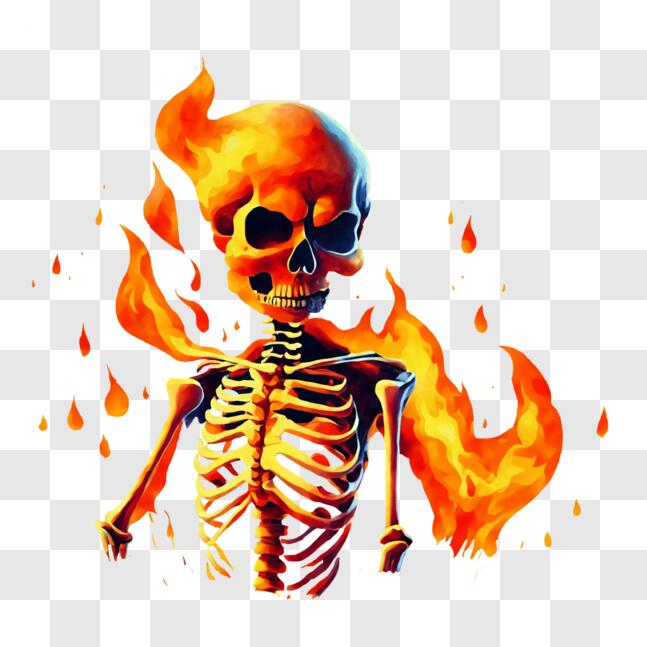 Download Skeleton Illustration with Flames PNGs Online - Creative Fabrica