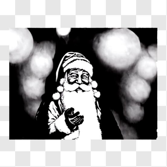 Schwarz-Weiß-Zeichnung des Weihnachtsmanns für die Feiertage PNG