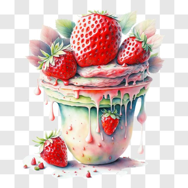 Download Delicious Strawberries and Ice Cream Cup with Strawberry Syrup ...