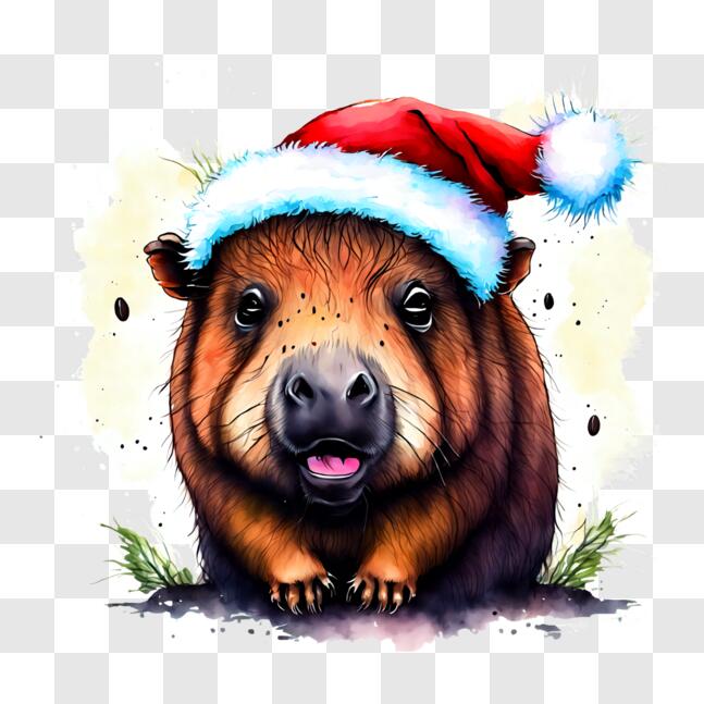 Download Cute Capybara with Santa Hat Illustration PNG Online ...