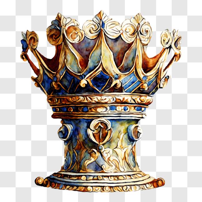 Download Intricate Blue and Gold Crown with Ornate Carvings PNG Online ...