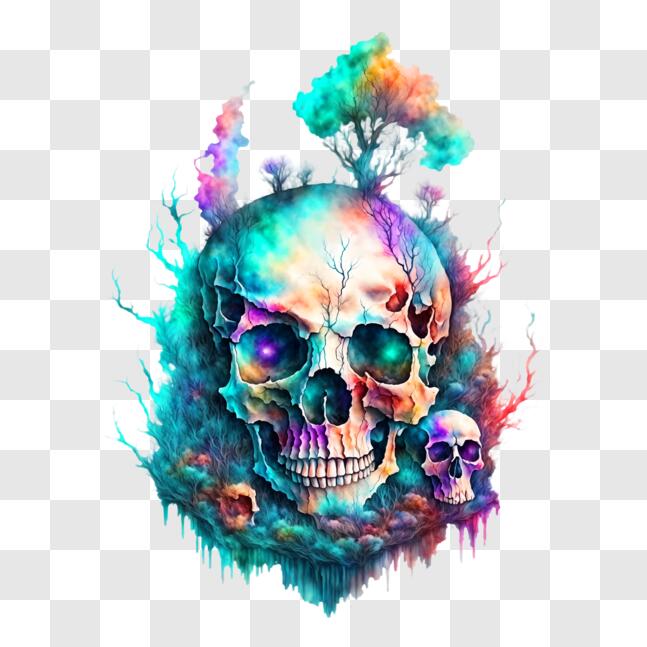 Baixe Obra de Arte de Crânio Colorido com Significado Simbólico PNG -  Creative Fabrica