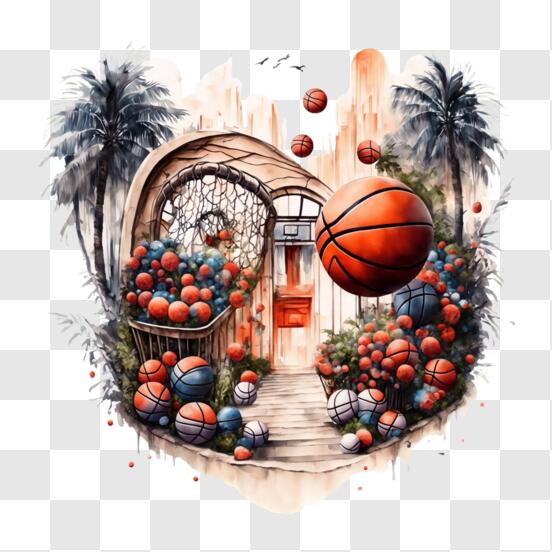 Télécharger Terrain de basketball avec une ambiance tropicale PNG