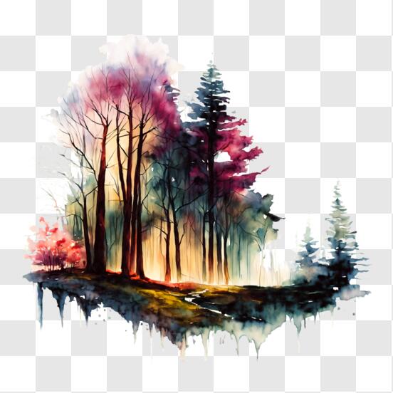Download Colorful Watercolor Painting of Trees in an Autumn Forest ...