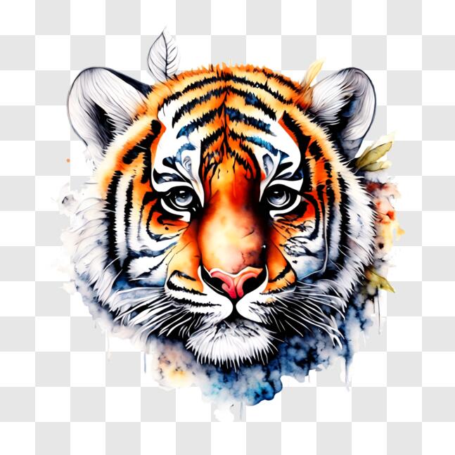 Download Colorful Tiger's Head Watercolor Painting with Floral ...