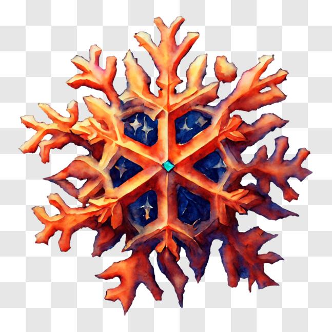 Download Beautiful Orange Snowflake with Star-shaped Design PNG Online ...
