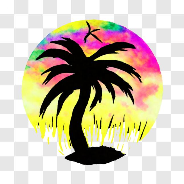 Download Palm Tree and Full Moon Silhouette PNG Online - Creative Fabrica