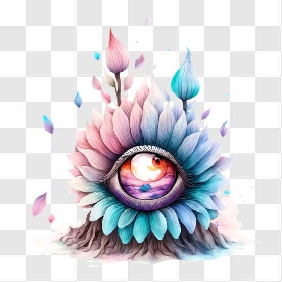 Download Abstract Eye Artwork With Colorful Leaves And Flowers Png 