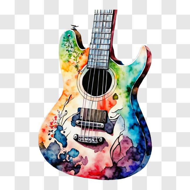 Download Vibrant Painted Electric Guitar PNG Online - Creative Fabrica