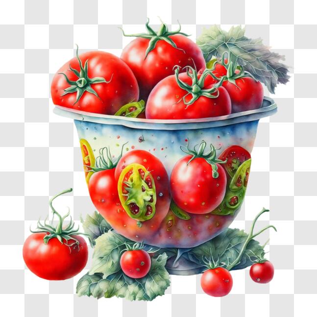 Download Fresh Tomatoes and Herbs Bowl PNG Online - Creative Fabrica