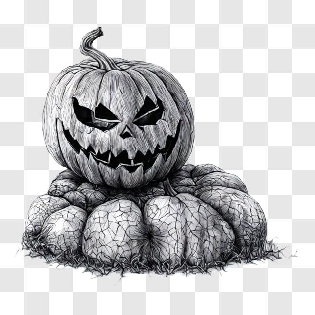 Download Black and White Pumpkin Drawing PNG Online - Creative Fabrica
