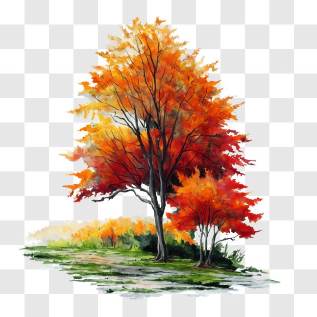 Download Colorful Landscape Painting of Two Trees PNG Online - Creative ...