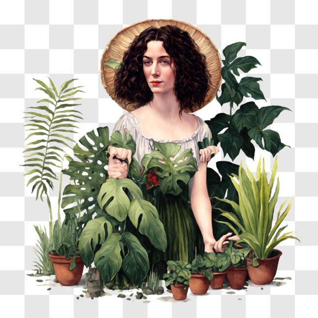 Download Woman Surrounded by Various Types of Plants PNG Online ...
