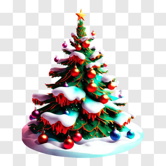 Download Festive Christmas Tree with Snow and Ornaments PNG Online ...