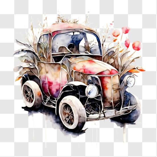 Baixe Pintura de Caminhão Antigo com Flores PNG - Creative Fabrica