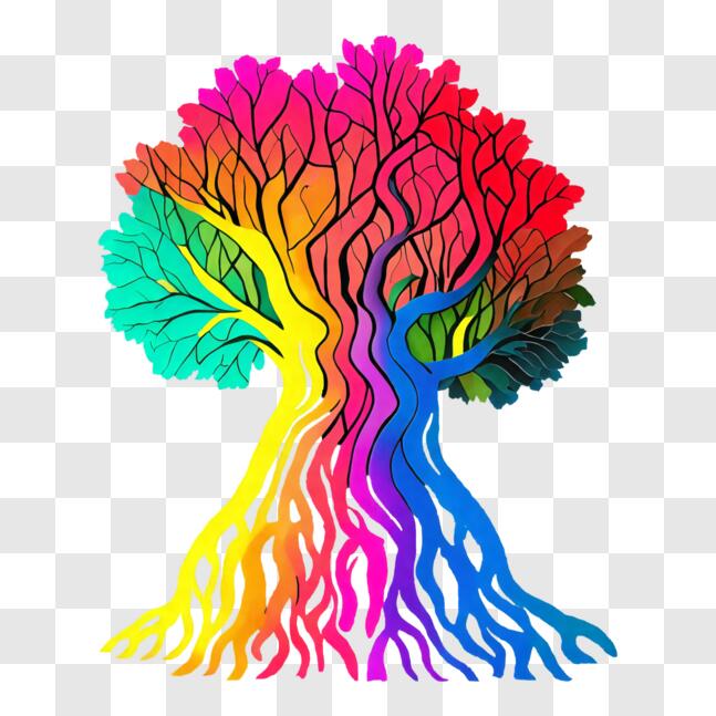 Download Colorful Tree with Roots and Branches on Black Background PNGs ...