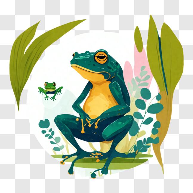 Download Frogs Sitting on a Tree Branch in Nature PNG Online
