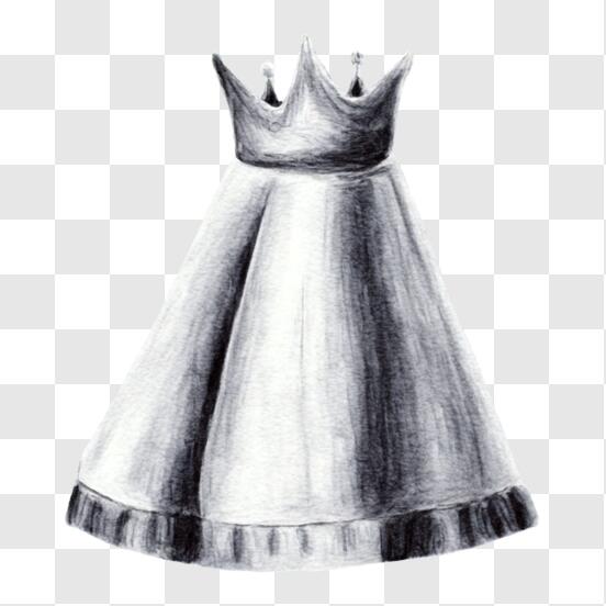 Baixe Vestido Elegante com Desenho de Coroa - Ilustração de Moda