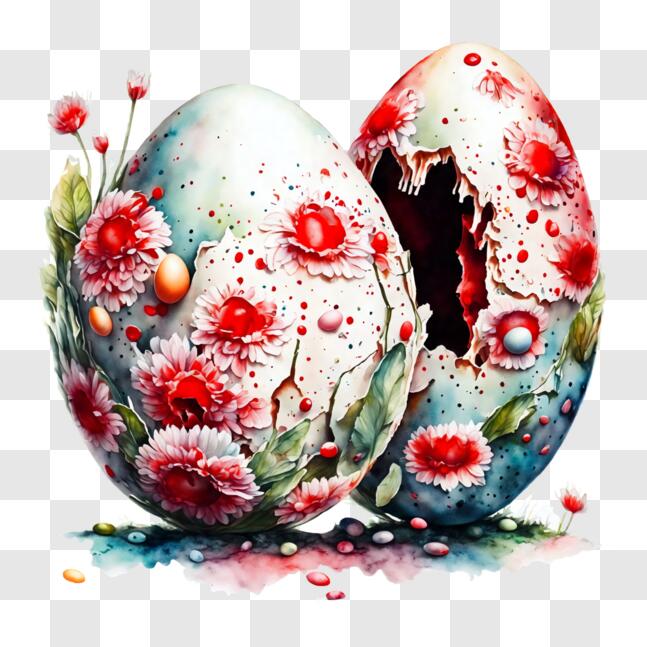happy easter egg decorated with shape of fish scales flowers