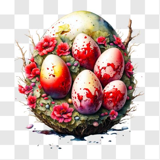 Download Easter Eggs with Floral Decorations PNG Online - Creative