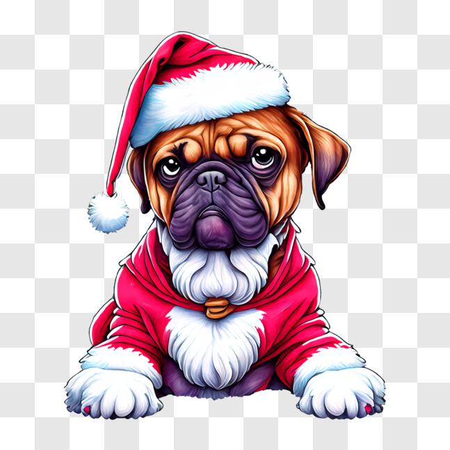Download Christmas Pug Dog with Santa Claus Hat PNGs Online - Creative ...