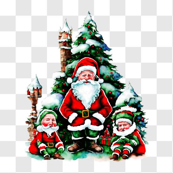 Baixe Papai Noel de desenho animado decorando uma árvore de Natal PNG -  Creative Fabrica