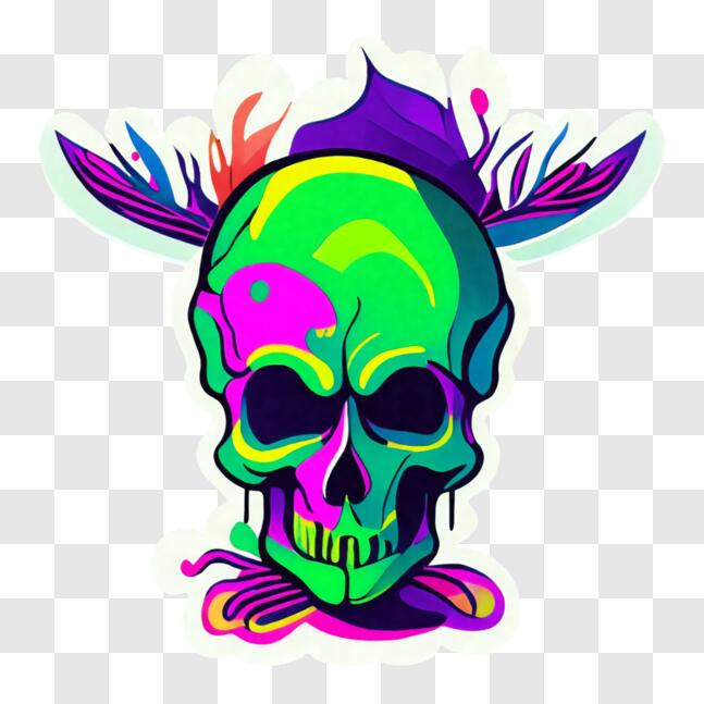 Download Neon Skull Sticker with Crown and Feathers PNG Online ...