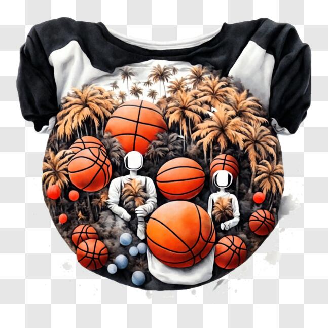 Um gato de desenho animado com uma bola de basquete na camisa está jogando  basquete.