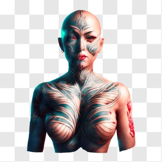 Download Woman with Tattoos on Chest and Back PNG Online - Creative Fabrica