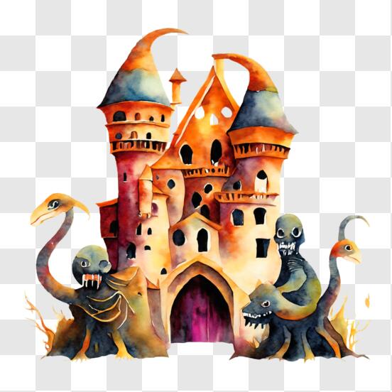 Download Castle with Monsters and Creatures PNG Online - Creative Fabrica