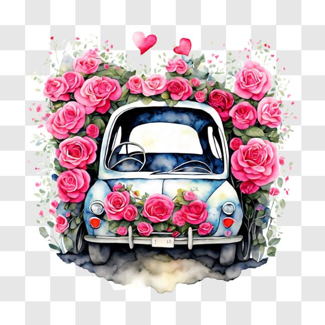 Download Pink Rose Covered Car with Hearts and Flowers PNG Online ...