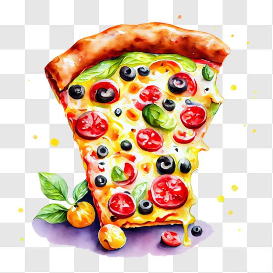 Scarica Pizza gustosa con pomodori, olive e peperoni verdi PNG Online -  Creative Fabrica