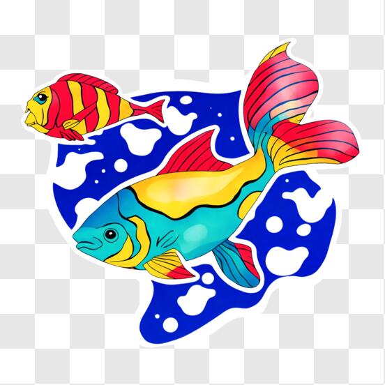 Download Colorful Fish Sticker for Aquatic Animal Promotion PNG Online - Creative  Fabrica
