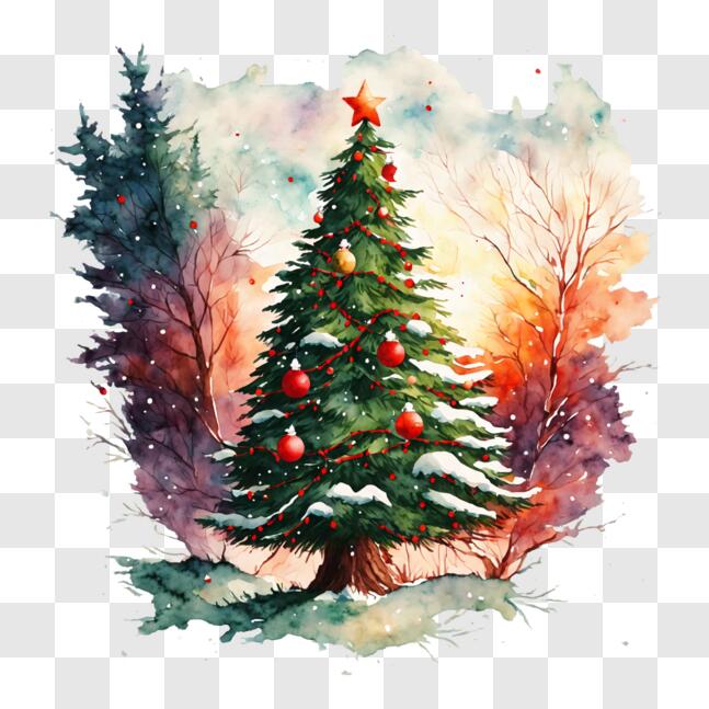 Download Christmas Tree in Snowy Forest - Watercolor Painting PNG ...