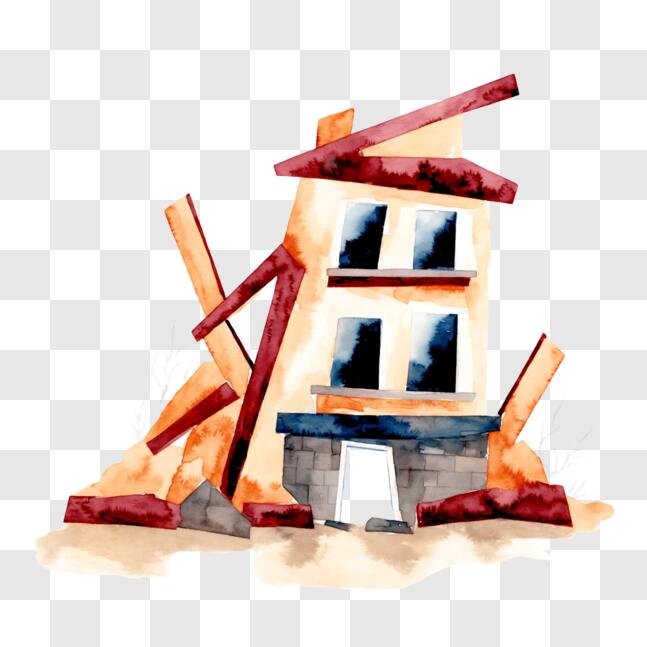 Download Abstract Image of Partially Demolished House PNG Online