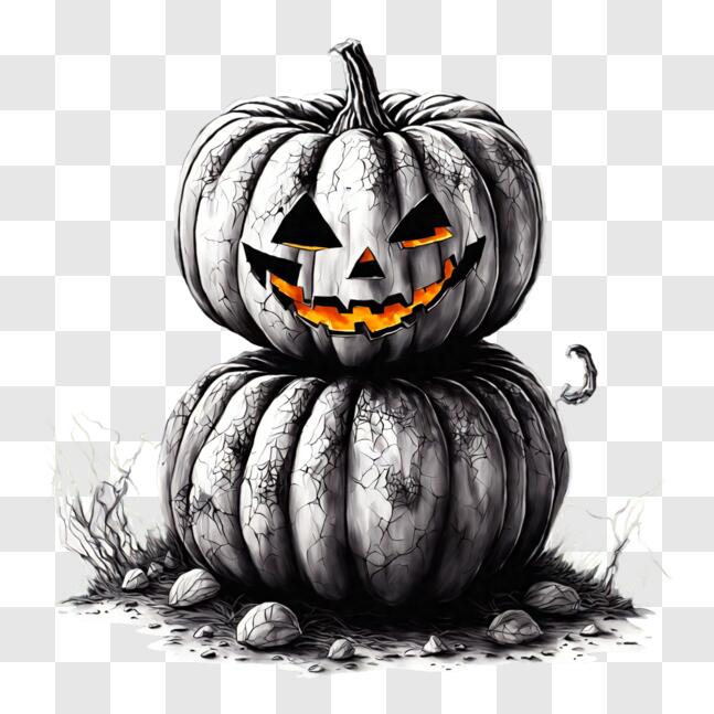 Download Stacked Halloween Pumpkins with Glowing Eyes and Smiling Faces ...