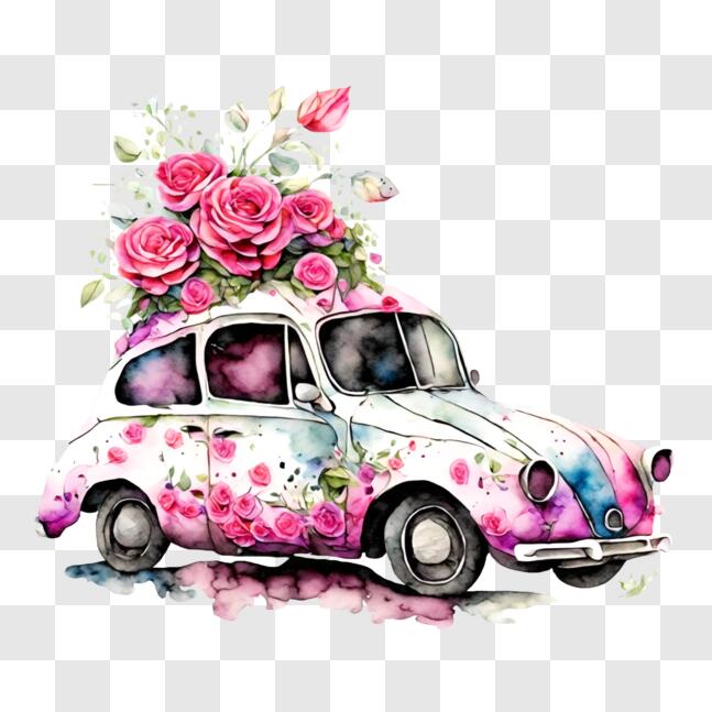 Download Decorative Pink Volkswagen Beetle with Roses and Floral ...