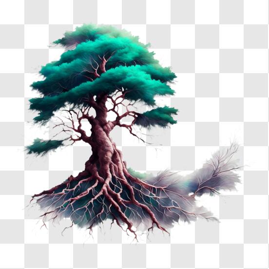 Download Tree with Large Trunk and Spreading Branches on Black Background  PNG Online - Creative Fabrica