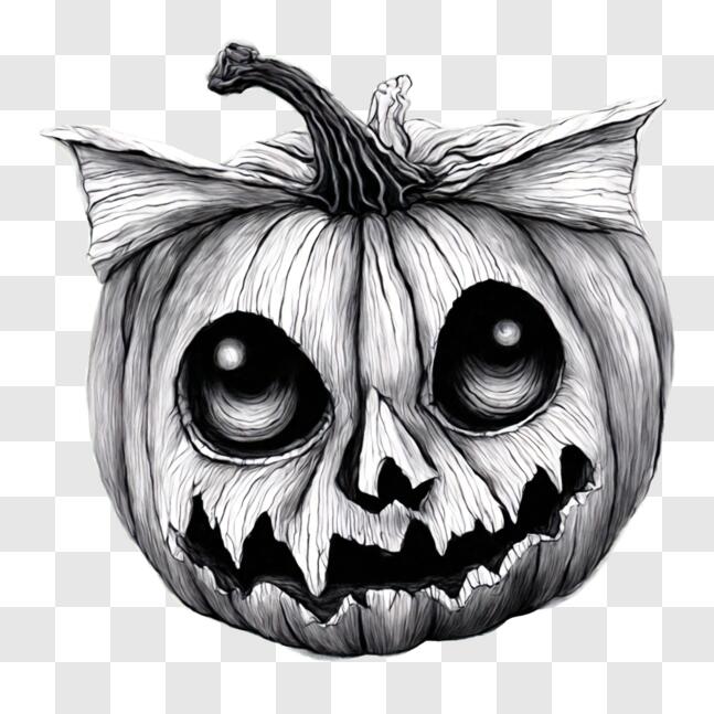 Download Black and White Cat Pumpkin Drawing for Halloween Decorations ...