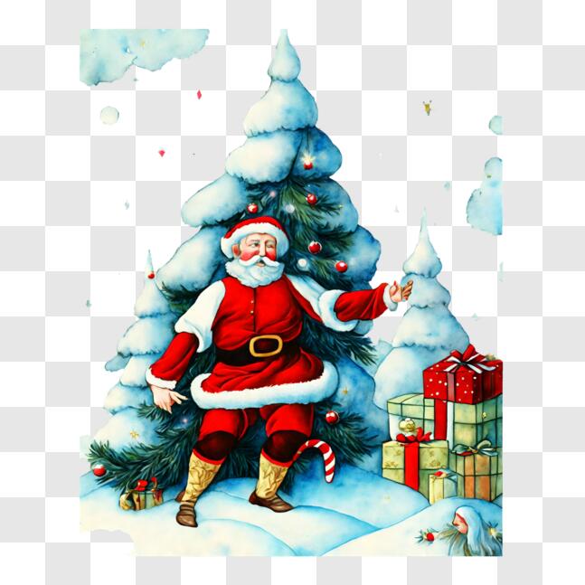 Download Santa Claus with Christmas Tree and Presents PNG Online ...