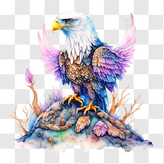 Download Majestic Eagle Perched on a Rock with Wings Spread Out