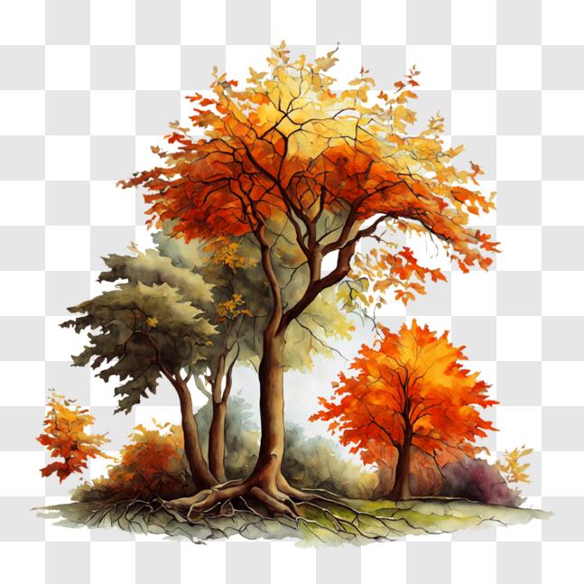 Download Autumn Trees with Changing Leaves PNG Online - Creative Fabrica