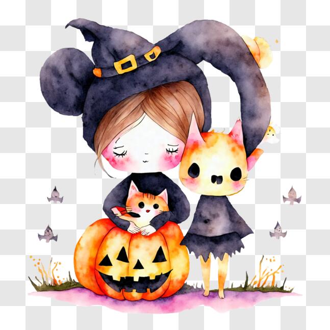 Scarica Adorabile bambina in costume da strega con zucca PNG Online -  Creative Fabrica