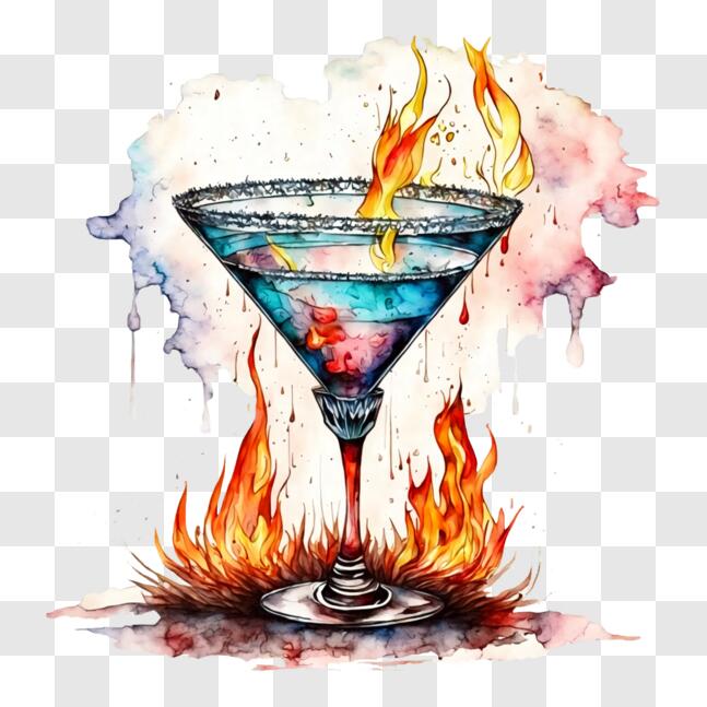 Scarica Illustrazione di un bicchiere di martini in fiamme PNG Online - Creative  Fabrica