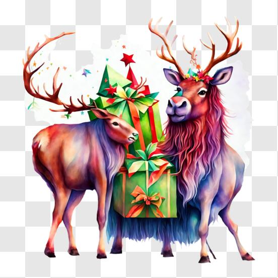 Download Reindeer with Presents and Holiday Decorations PNG Online -  Creative Fabrica