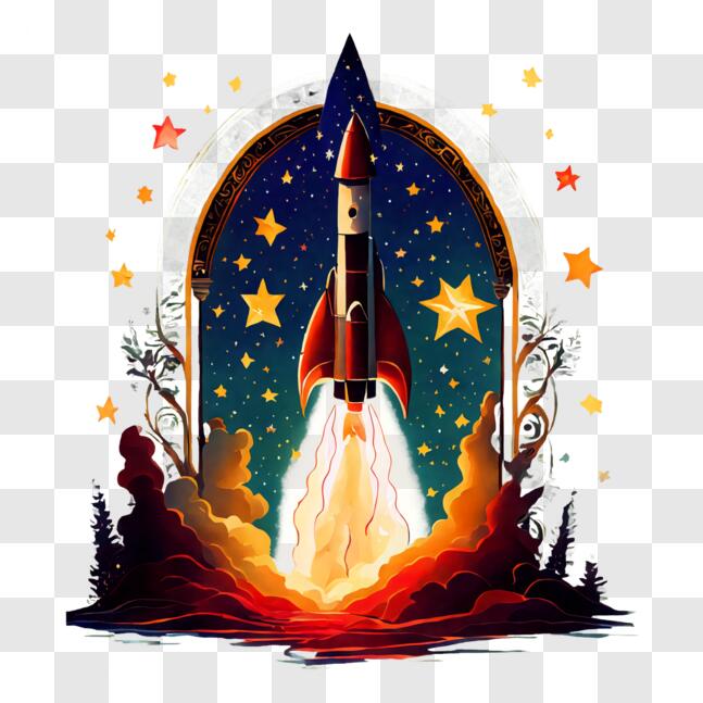 Download Rocket Launch into the Night Sky PNG Online - Creative Fabrica