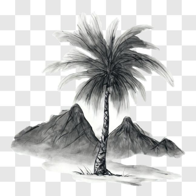 palm trees drawing black and white